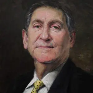 A painting of an older man in a suit and tie.